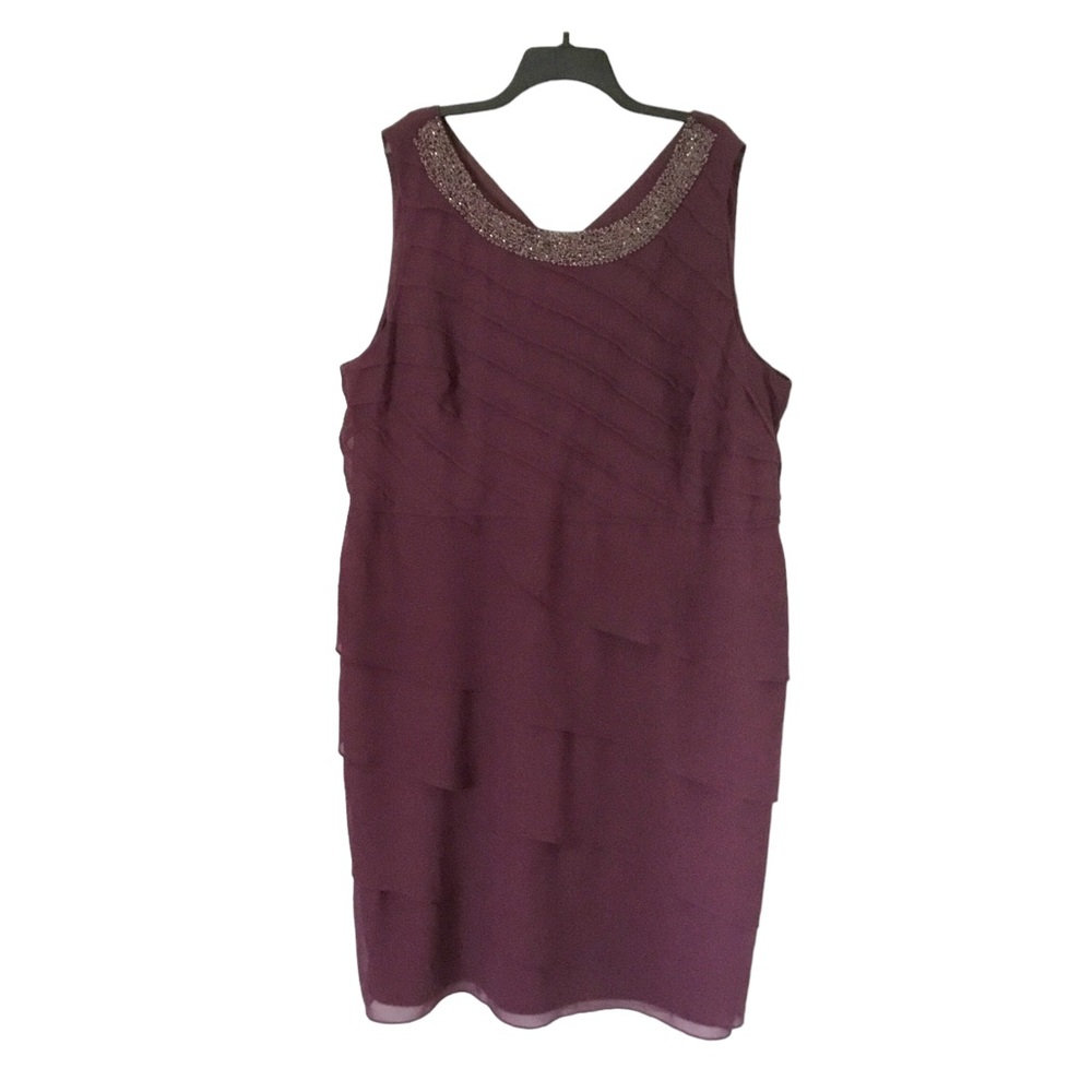 Le Bos Tiered Beaded Cocktail Dress Sleeveless 24W